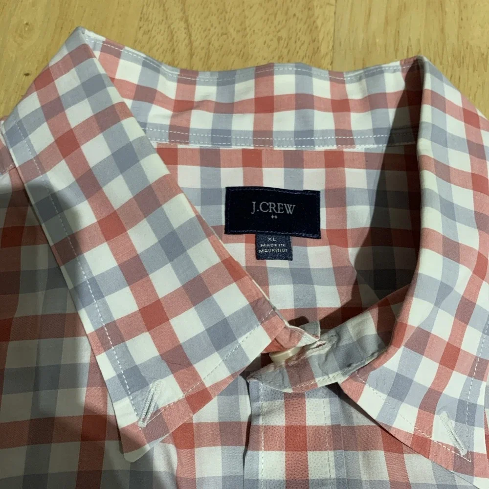 J. Crew Shirt Men's XL Long Sleeve Coral Gray & White‎ Check Cotton Casual